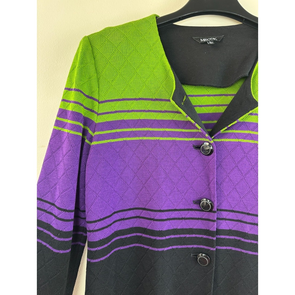 Misook Striped Diamond Knit Cardigan Jacket Large Button Up Exclusively Misook - Picture 4 of 15